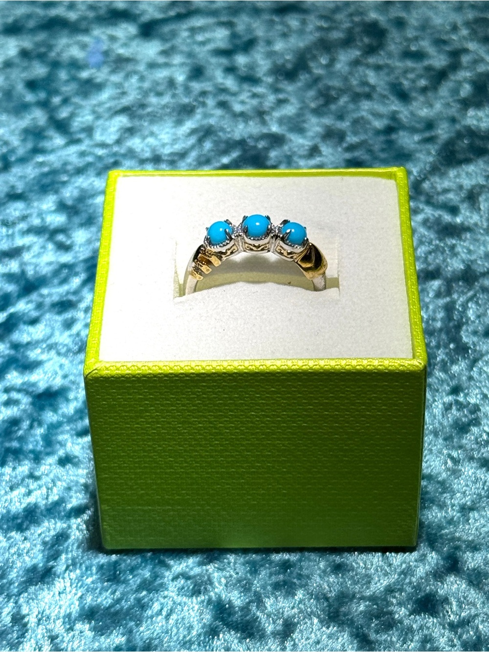 Sleeping Beauty Turquoise Sterling Silver Southwest Arrow Gold Plated Ring